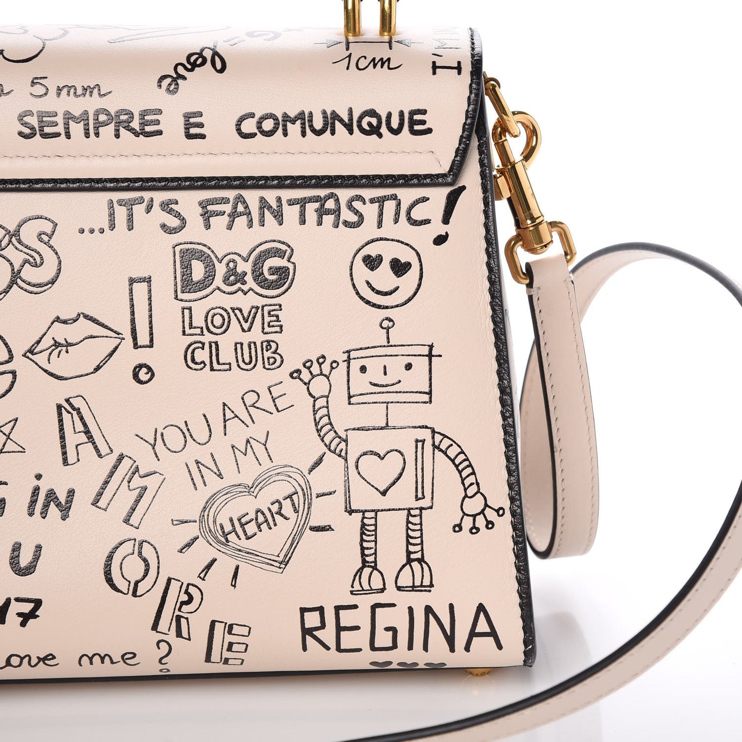 Calfskin Graffiti Printed Welcome Satchel White Black