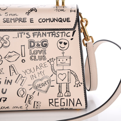 Dolce & Gabbana Calfskin Graffiti Printed Welcome Satchel White Black 9 of 12