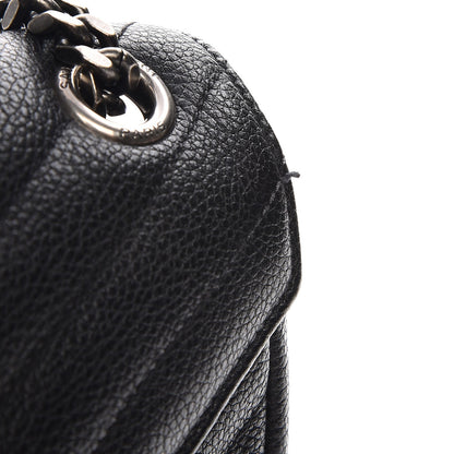 Saint Laurent Grained Calfskin Matelasse Chevron Medium Monogram Chain Bag Black 5 of 9