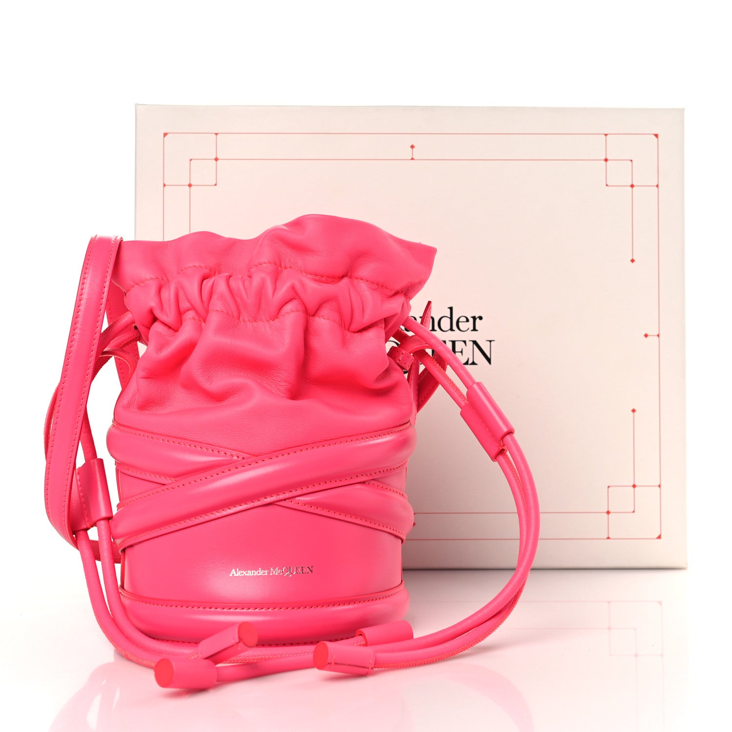 Alexander McQueen Calfskin The Soft Curve Drawstring Bag Neon Pink 9 of 9