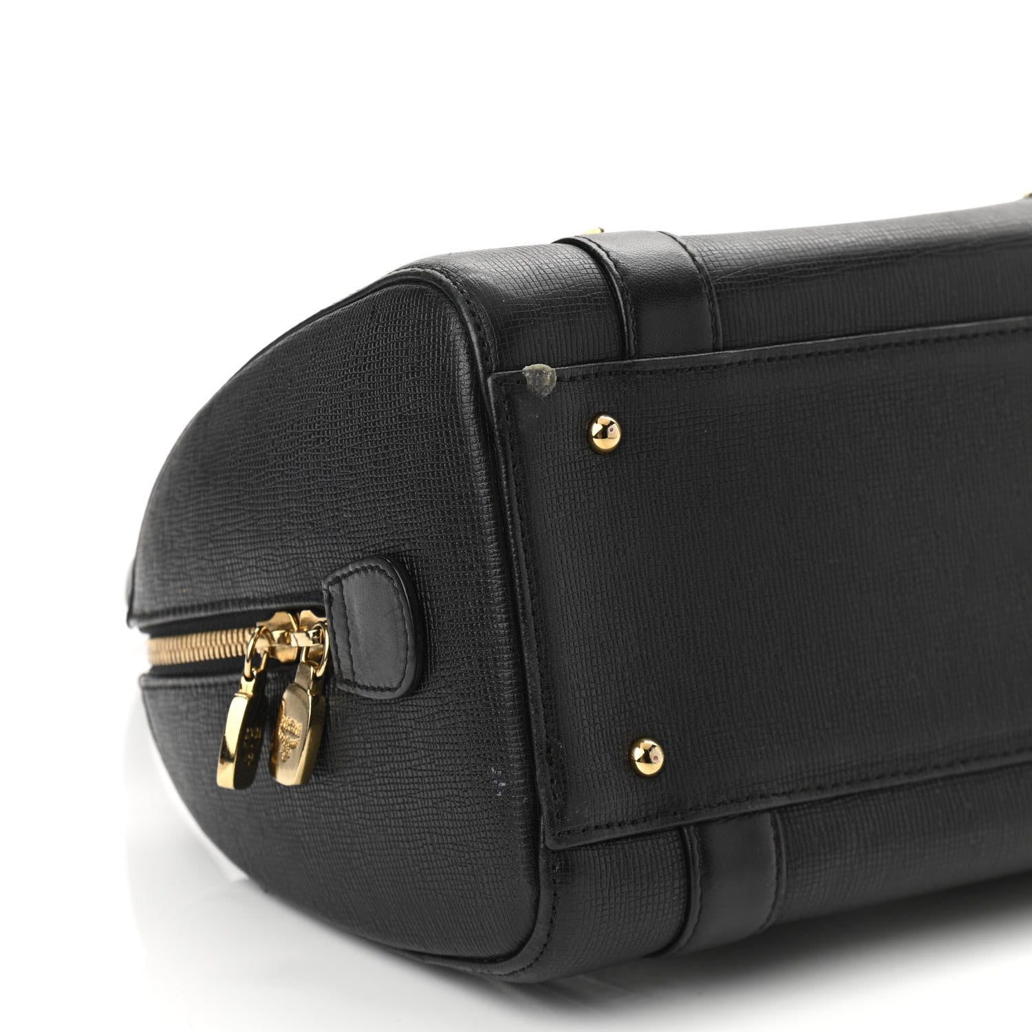 MCM Grained Calfskin Studded Boston Bag Black 9 of 12