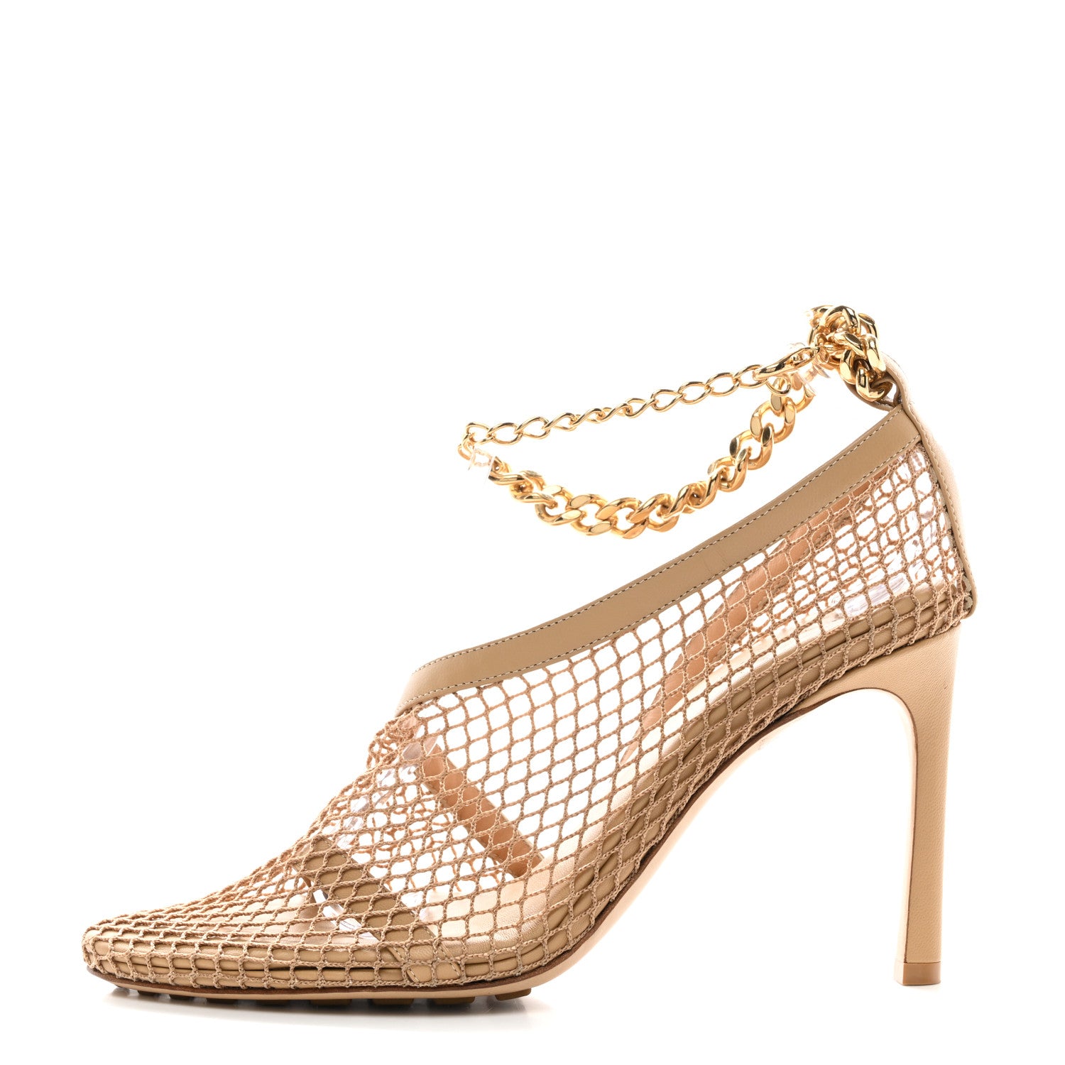 Bottega Veneta Mesh Calfskin Chain Stretch Pumps 37 Beige 1 of 8