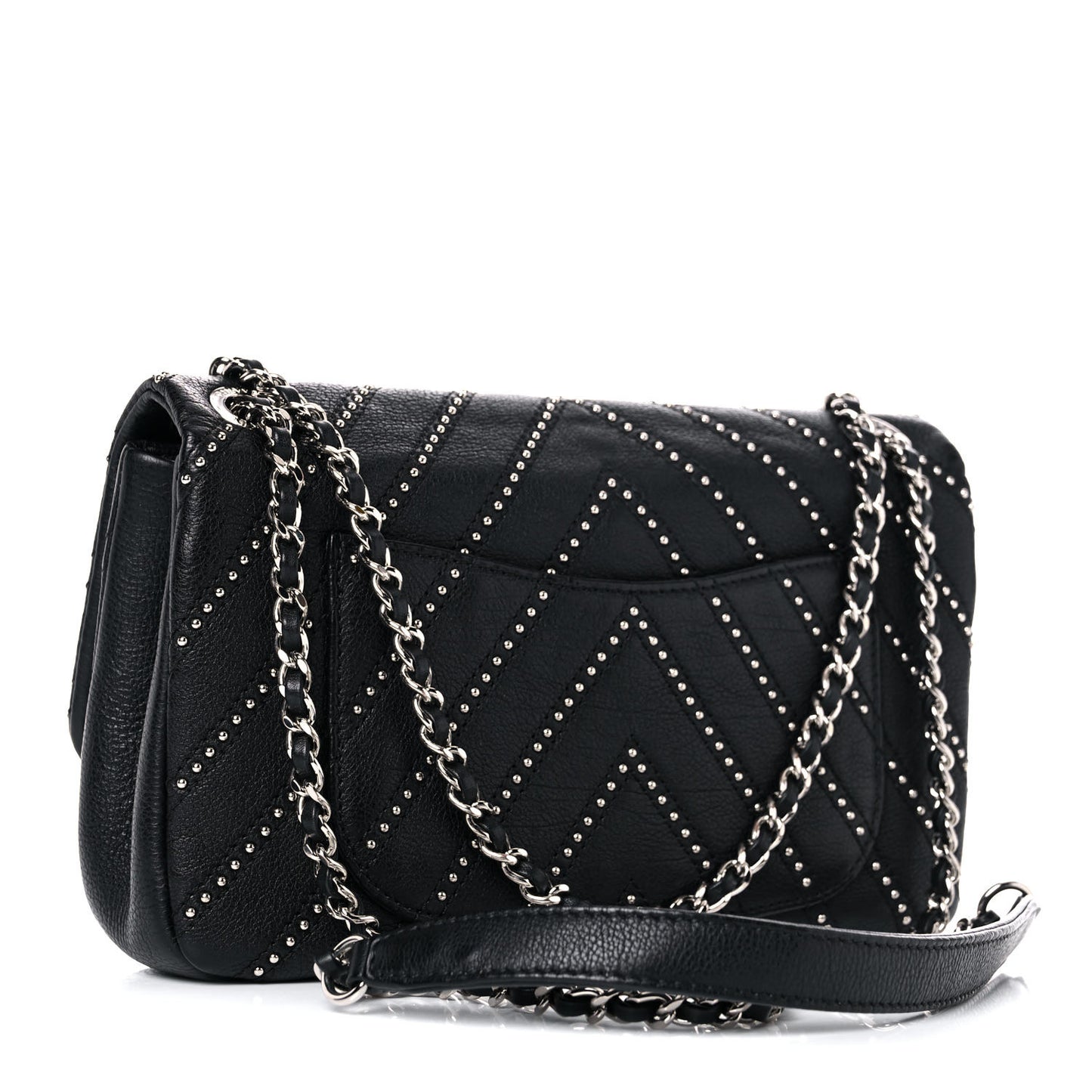Calfskin Studded Chevron Quilted Small Wars Flap Black