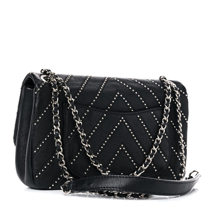 Chanel Calfskin Studded Chevron Quilted Small Wars Flap Black 3 of 11