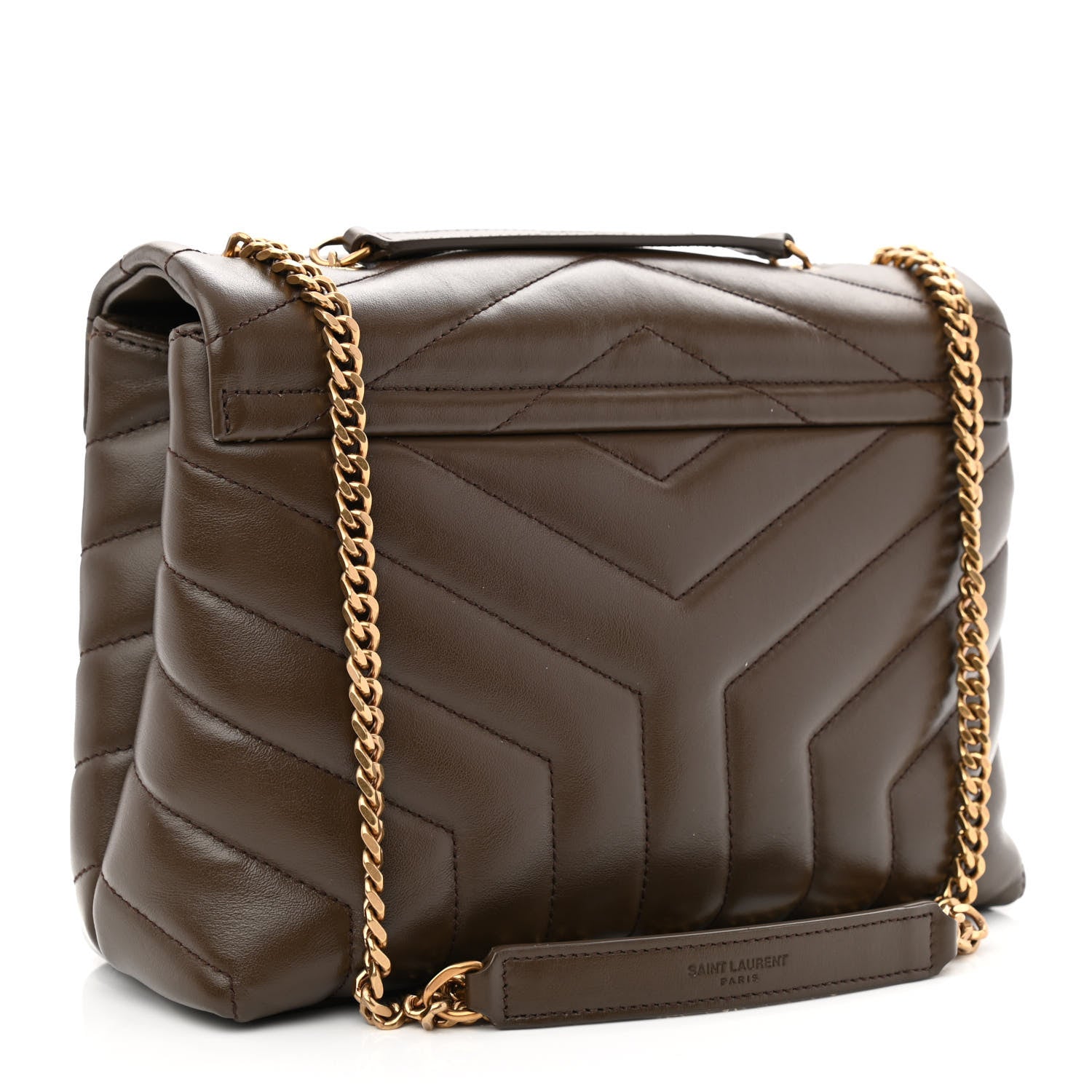 Saint Laurent Calfskin Y Quilted Monogram Small Loulou Chain Satchel Soil Brown 3 of 10
