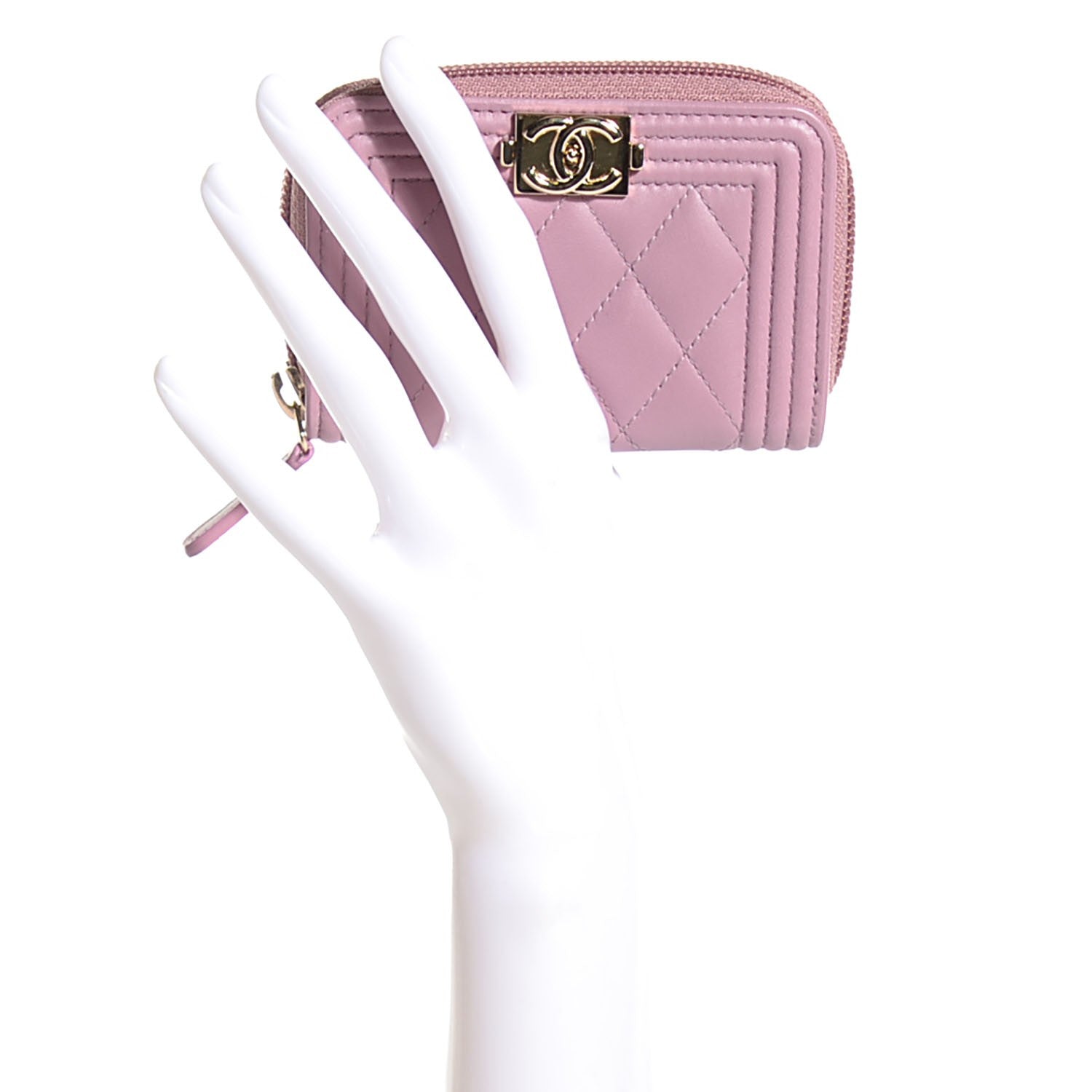 Chanel Lambskin Quilted Boy Zip Around Card Holder Rose 2 of 8
