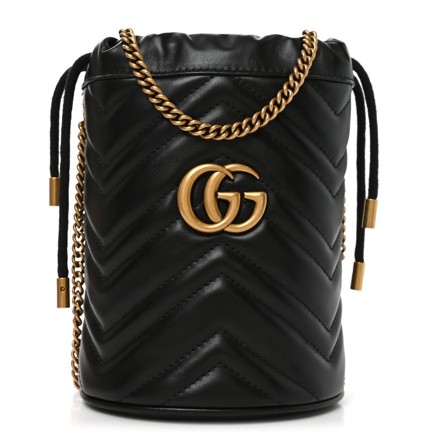 Calfskin Matelasse Mini GG Marmont 2.0 Bucket Bag Black