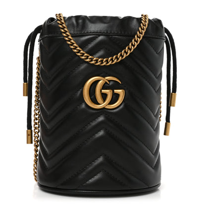 Gucci Calfskin Matelasse Mini GG Marmont 2.0 Bucket Bag Black 1 of 11