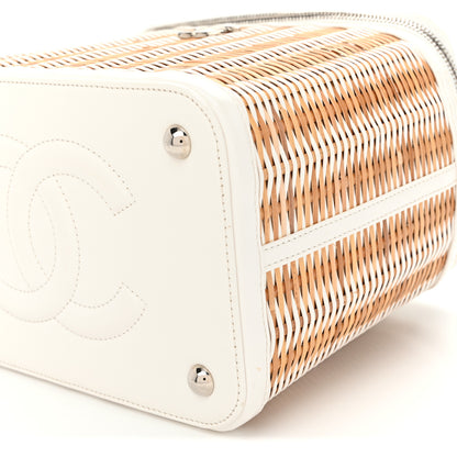 Chanel Glazed Calfskin Raffia Vanity Case Bag White Beige 10 of 12