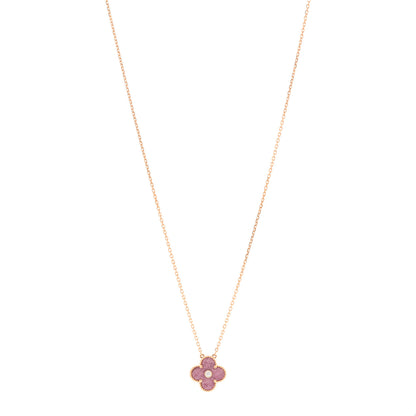 Van Cleef & Arpels 18K Rose Gold Diamond Rhodonite Vintage Alhambra Pendant Necklace 1 of 6