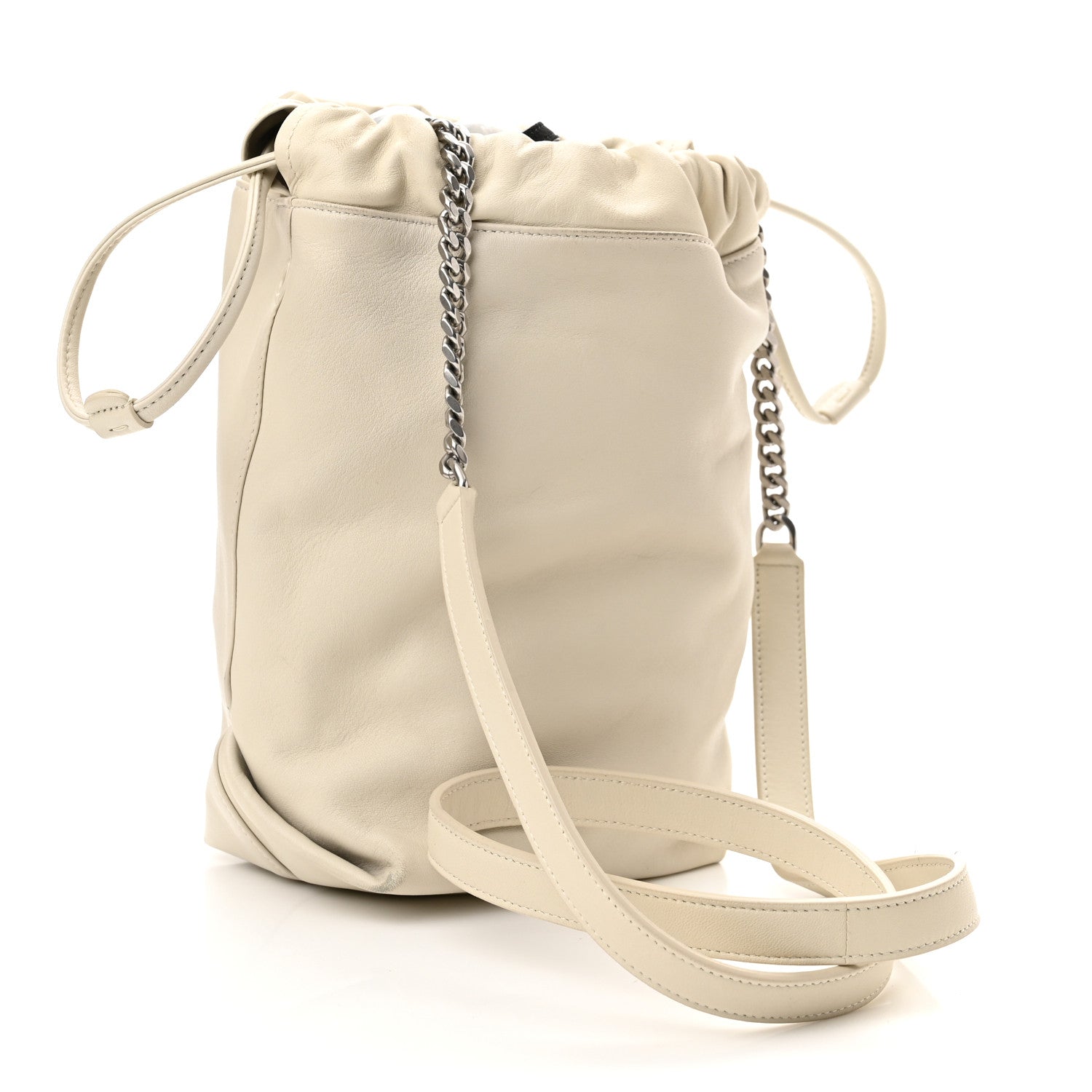 Saint Laurent Lambskin Small Teddy Bucket Bag White 3 of 10