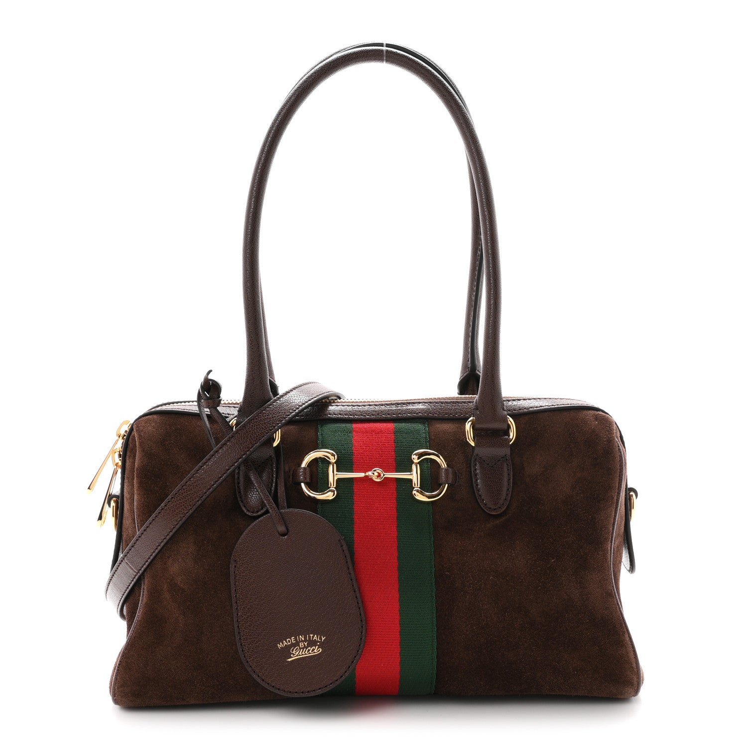 Gucci Suede Web Medium Borsetto Boston Dark Brown 1 of 10