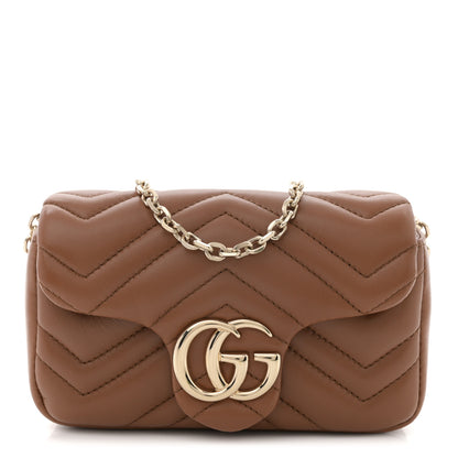 Gucci Lambskin Matelasse Mini GG Marmont Shoulder Bag Brown 1 of 11