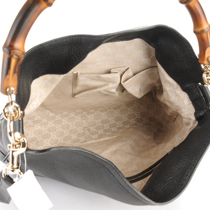 Gucci Pebbled Calfskin Medium Diana Bamboo Shoulder Bag Black 5 of 7