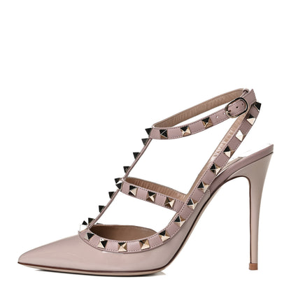 Valentino Garavani Patent Nappa Rockstud Ankle Strap 100mm Pumps 39 Poudre 1 of 13