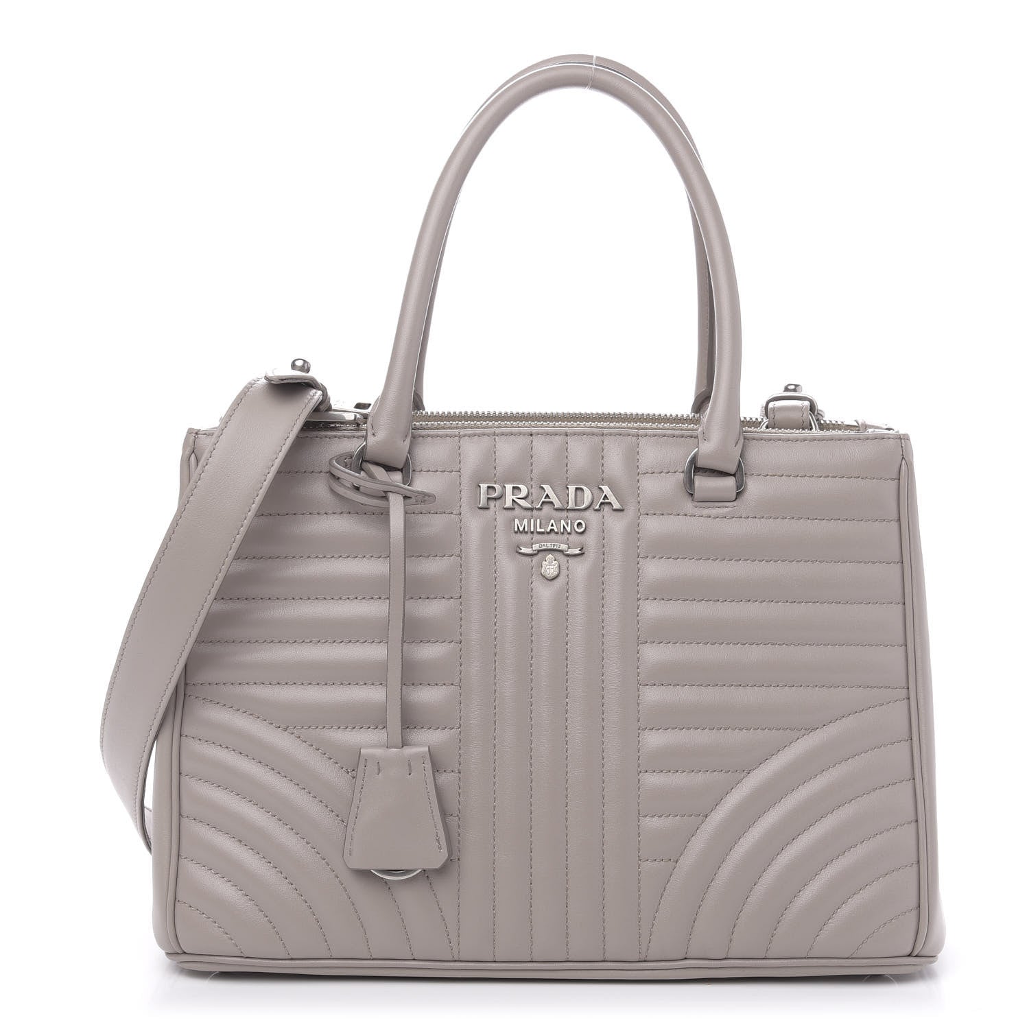 Prada Soft Calfskin Impunture Diagramme Double Zip Tote Pomice 1 of 10