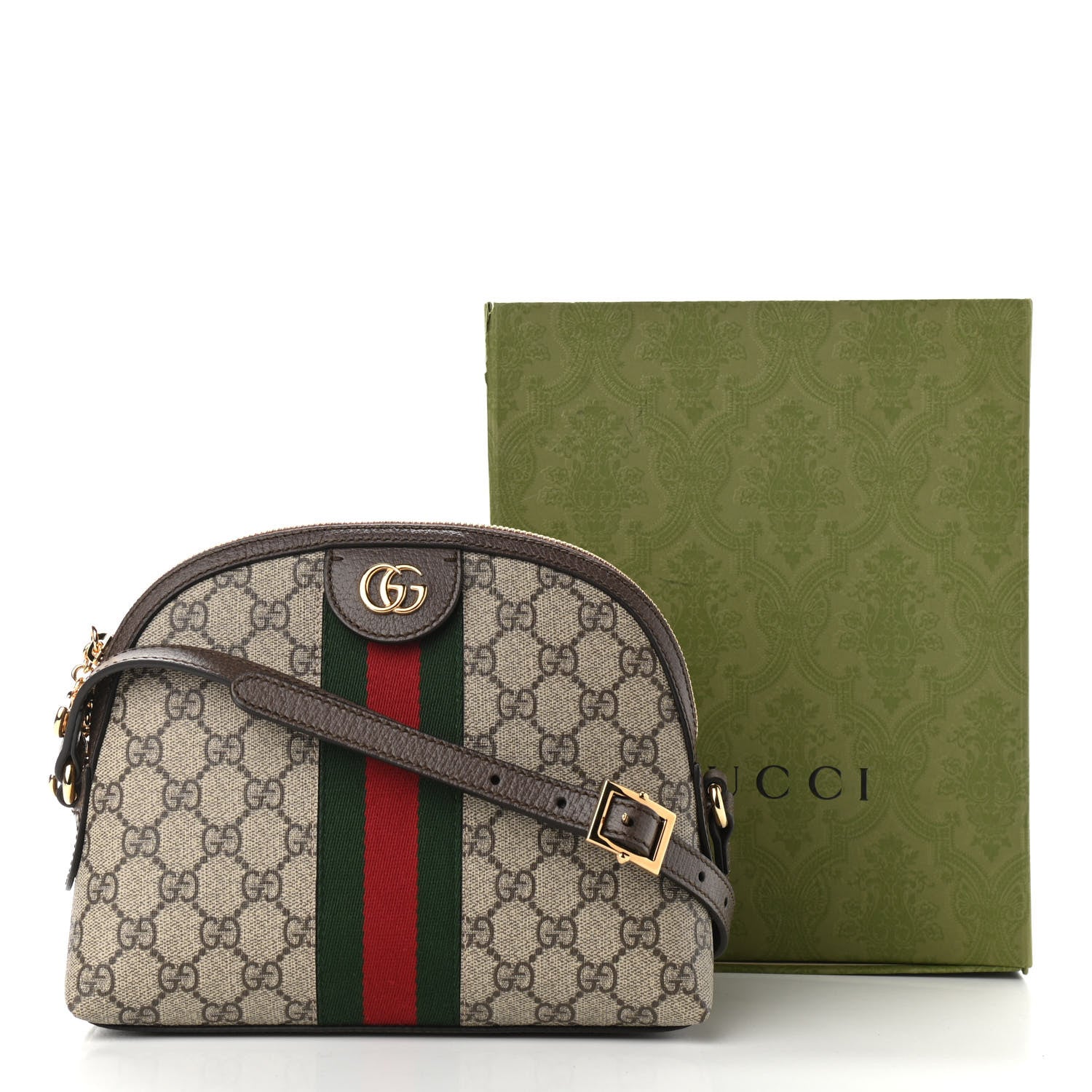 Gucci GG Supreme Monogram Textured Dollar Calfskin Web Small Ophidia Dome Shoulder Bag Beige Ebony New Acero 12 of 12