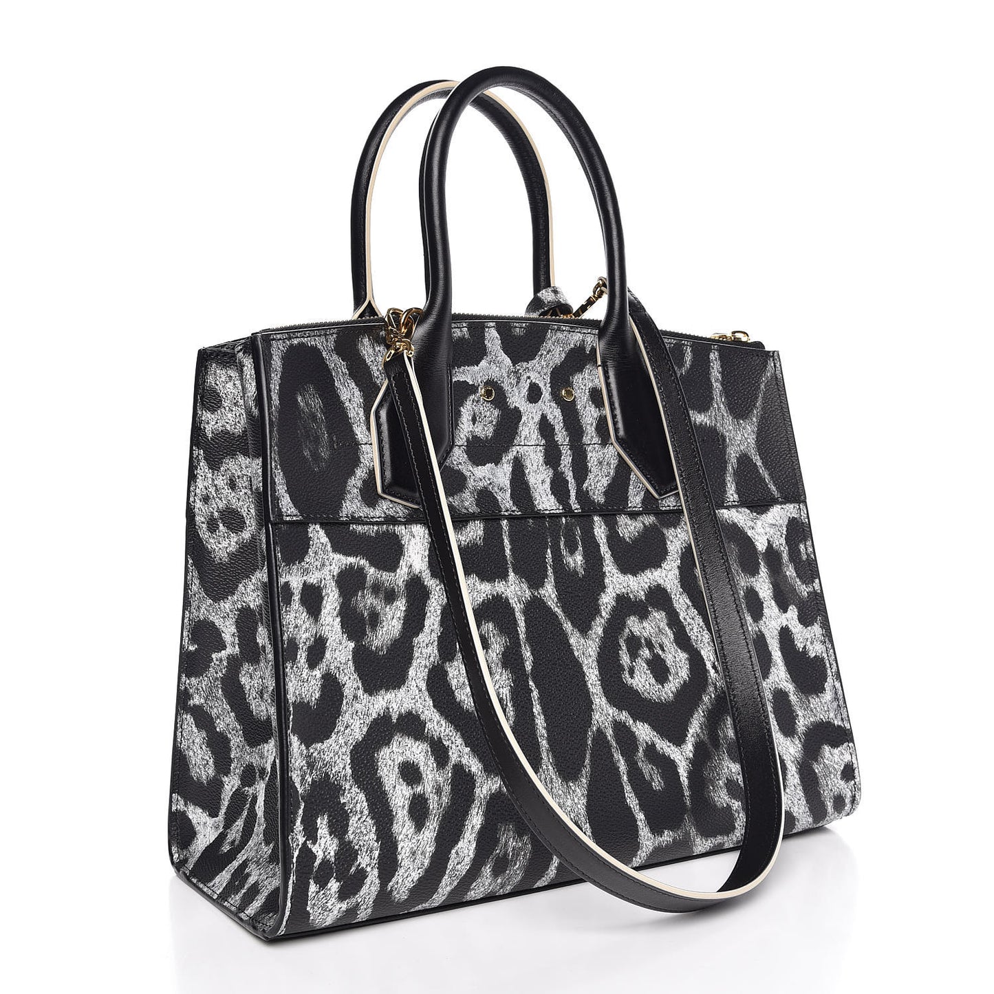 Canvas Calfskin Wild Animal Print City Steamer MM Black