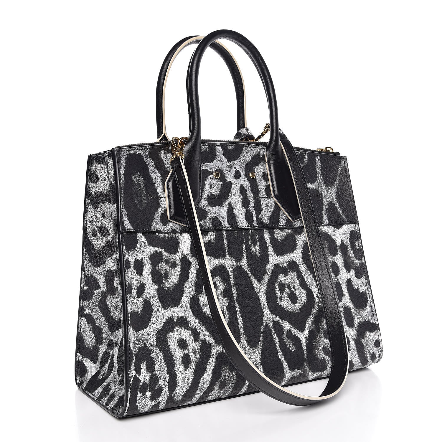 Louis Vuitton Canvas Calfskin Wild Animal Print City Steamer MM Black 4 of 9