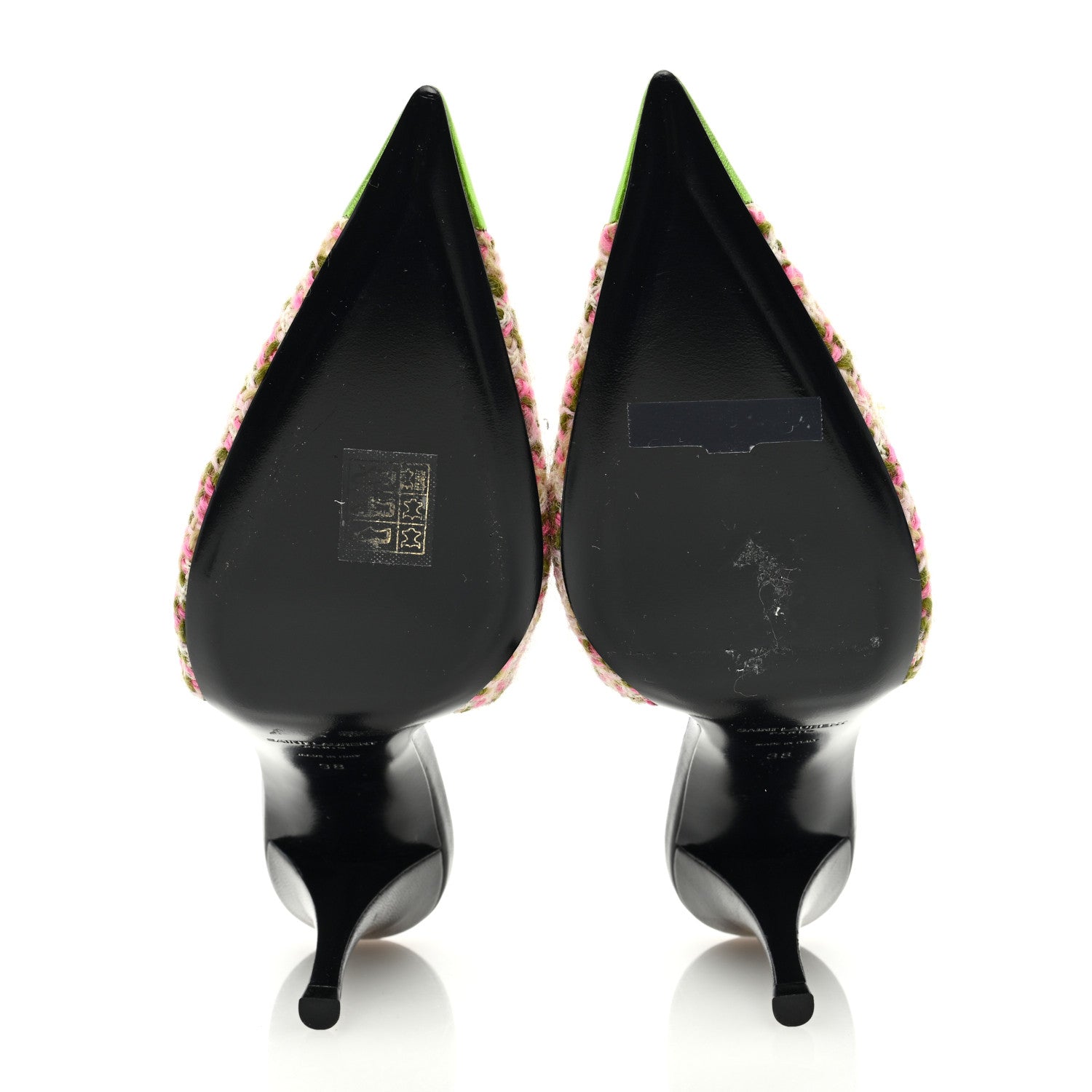 Saint Laurent Tweed Cap Toe Vesper Slingback Pumps 38 Absynth Rose 5 of 7