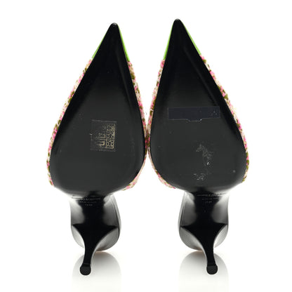 Saint Laurent Tweed Cap Toe Vesper Slingback Pumps 38 Absynth Rose 5 of 7