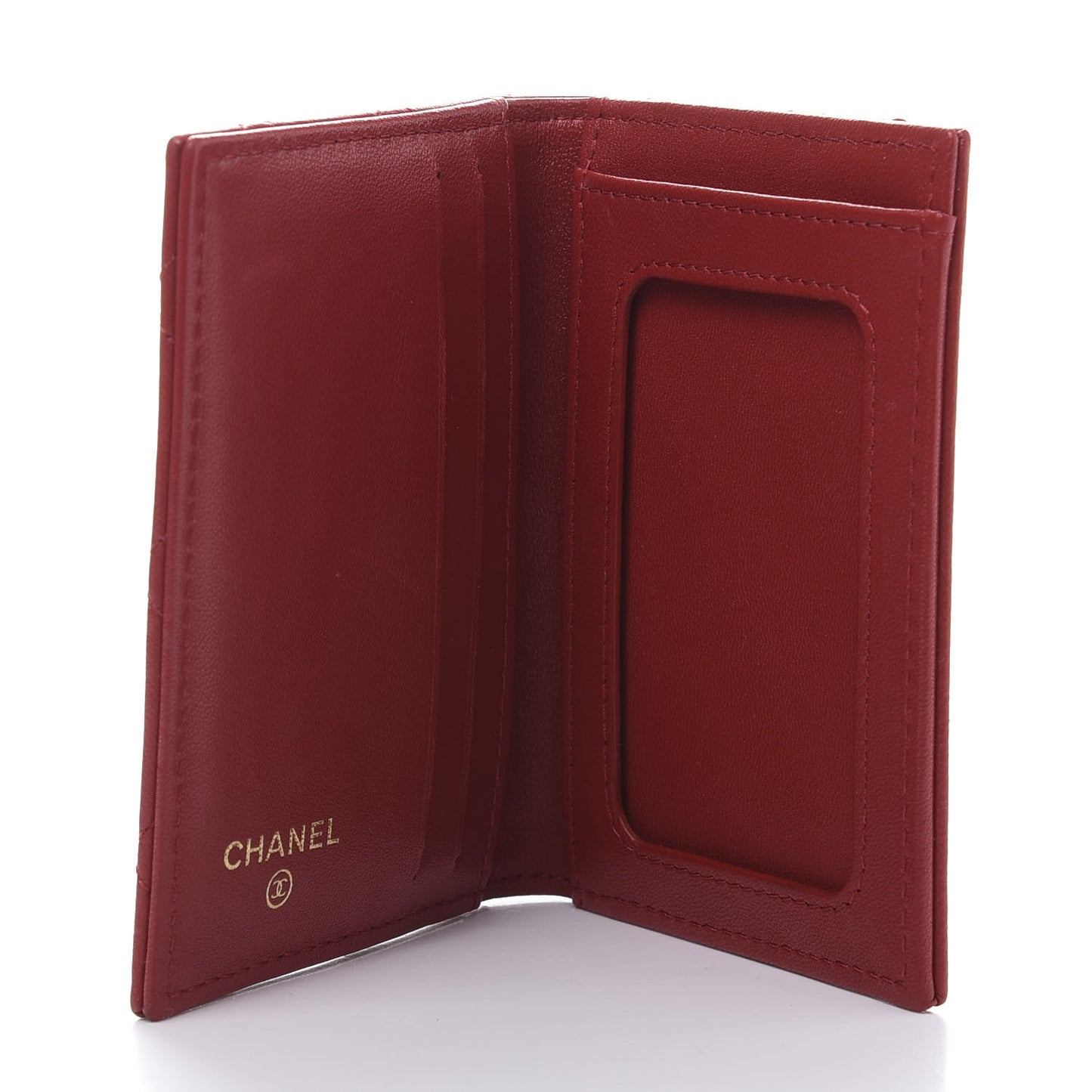 Lambskin Quilted Card Holder Wallet Red