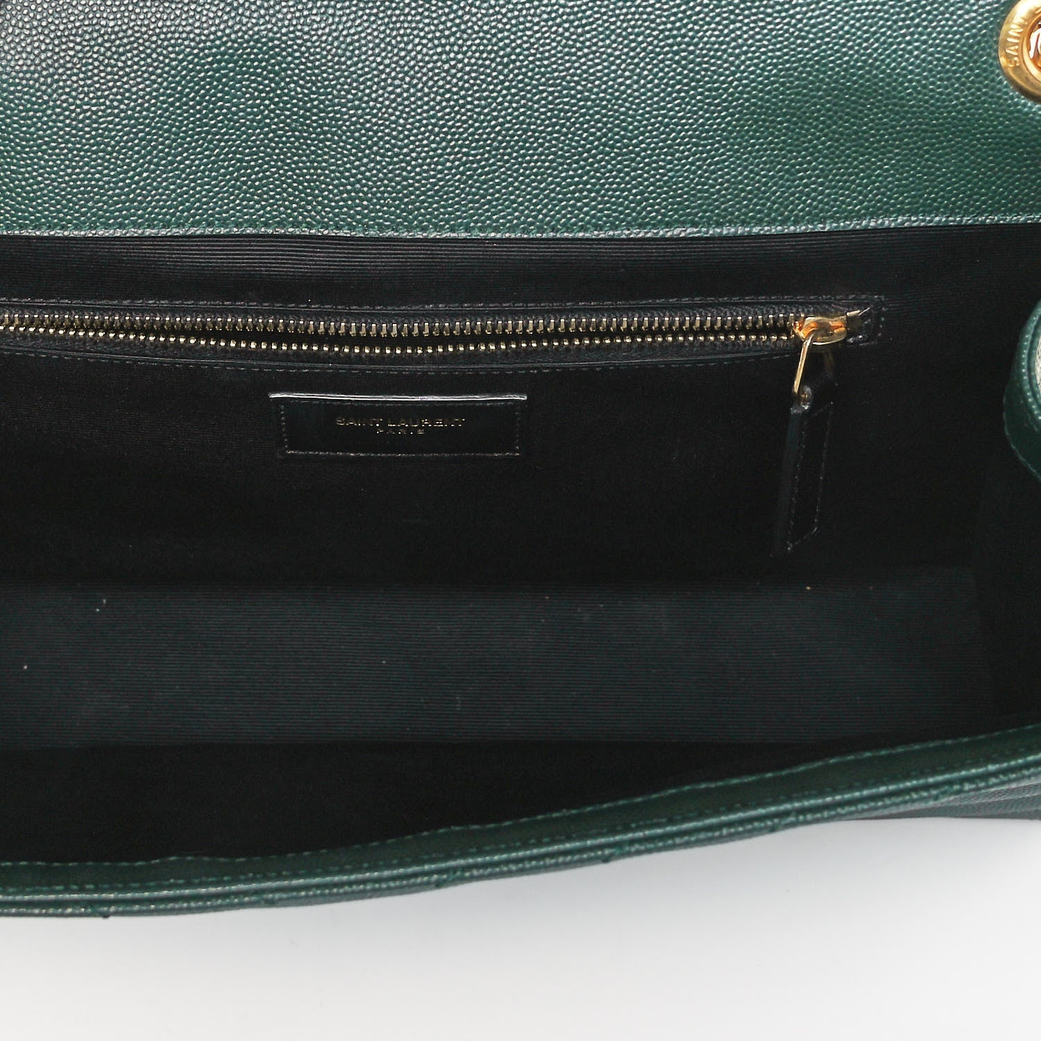 Saint Laurent Grain De Poudre Matelasse Chevron Large Monogram Satchel Dark Green 4 of 8