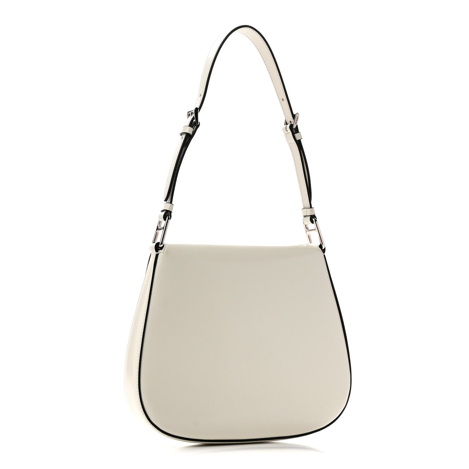 Prada Spazzolato Cleo Flap Adjustable Strap Shoulder Bag White 3 of 9