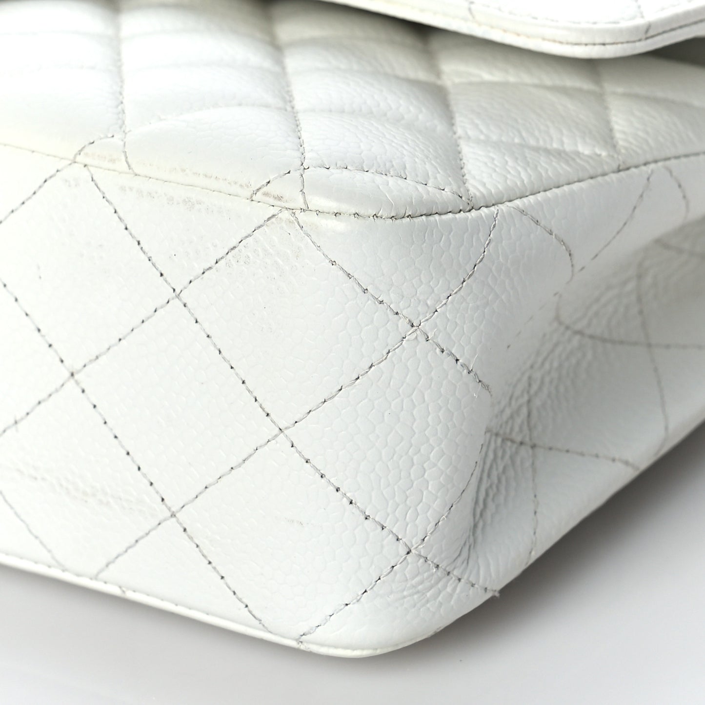 Caviar Quilted Medium Double Flap White