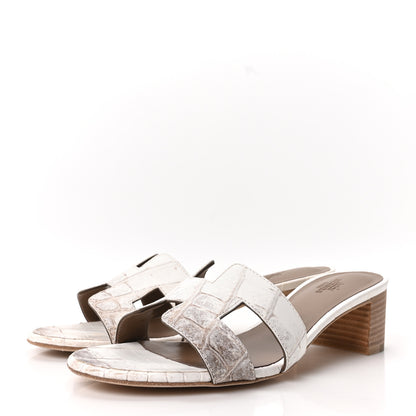 Hermes Matte Niloticus Crocodile Himalaya Oasis Sandals 37 White 4 of 9