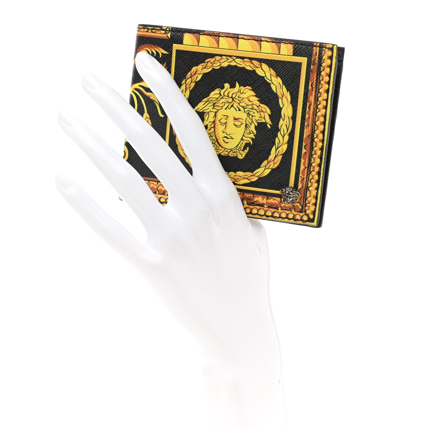 Versace Calfskin PVC Barocco Printed Bi-Fold Wallet Black Gold 2 of 6