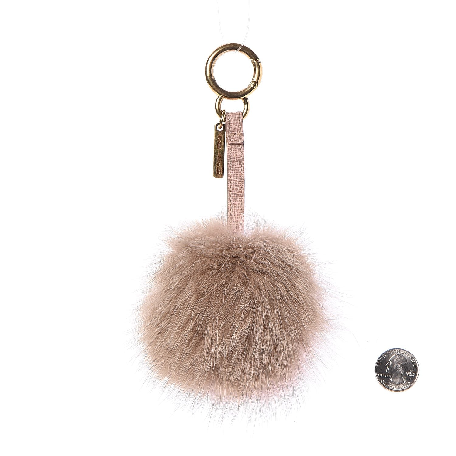 Fendi Fox Fur Vitello Elite Bi-Color Pom Pom Bag Charm Rosa Cammello Cipria 2 of 3