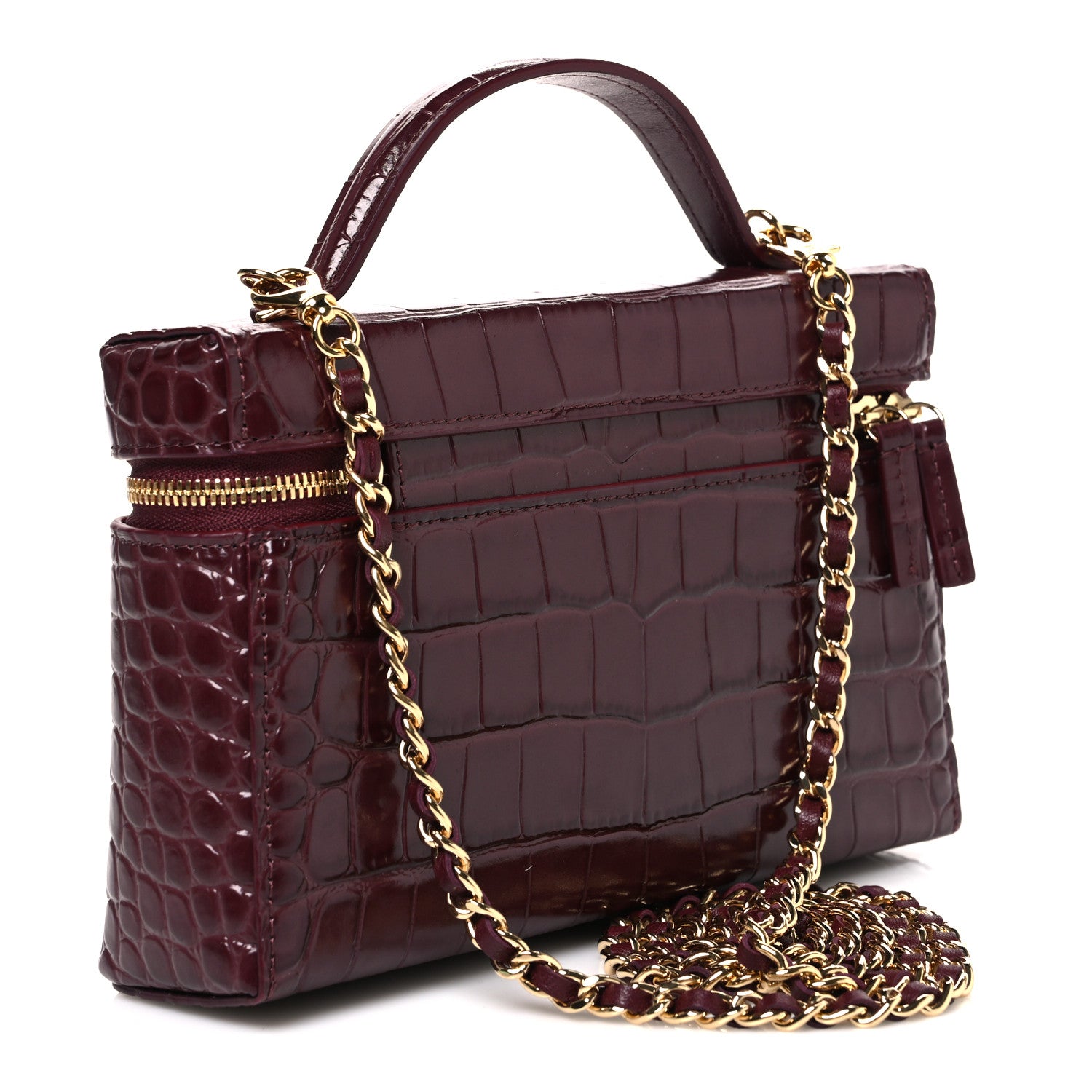 Chanel Calfskin Crocodile Embossed Crococo Exoticoco Vanity With Chain Dark Burgundy 3 of 11