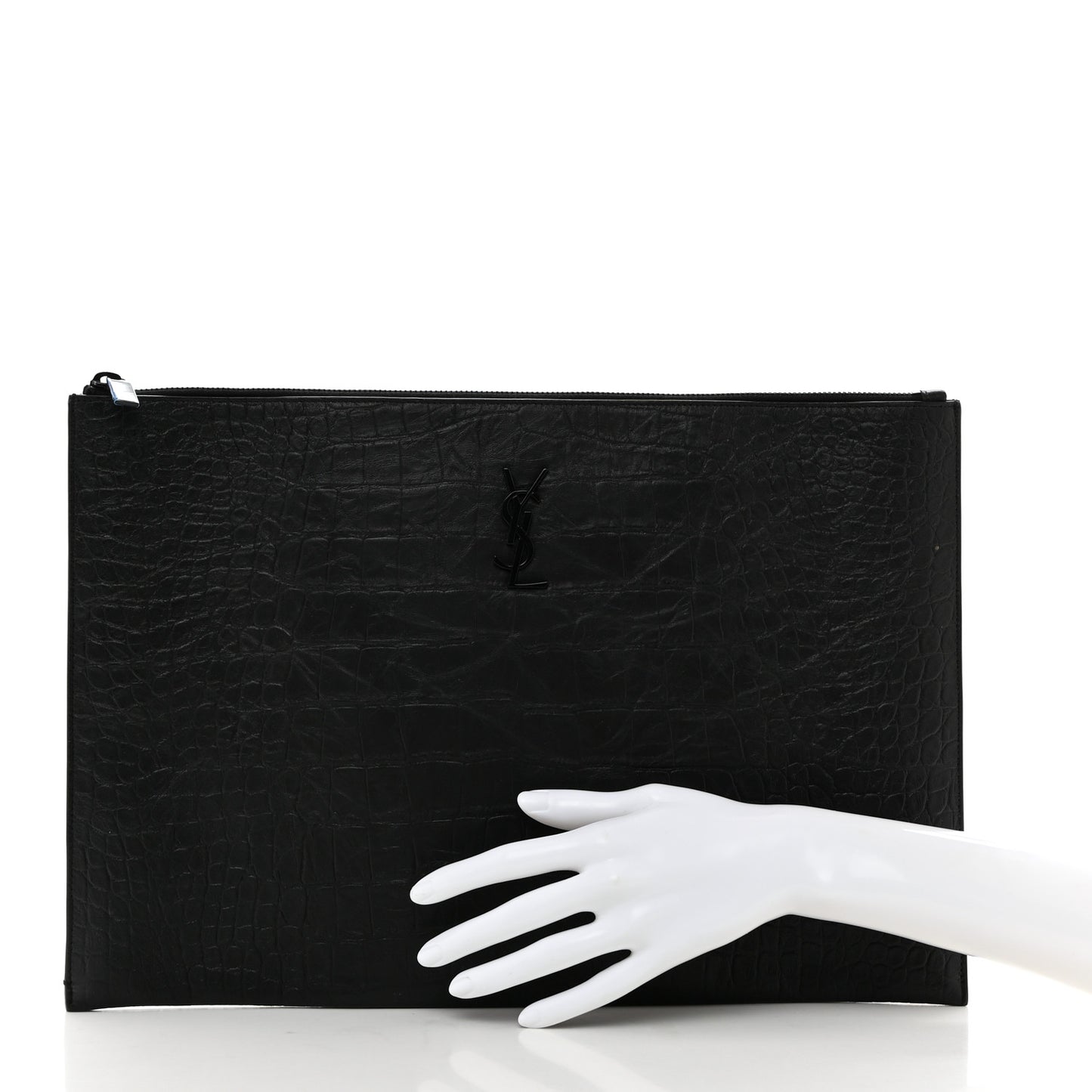 Calfskin Crocodile Embossed Monogram Document Holder Black
