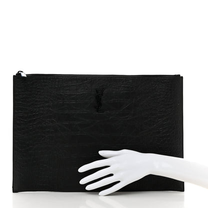 Saint Laurent Calfskin Crocodile Embossed Monogram Document Holder Black 2 of 8
