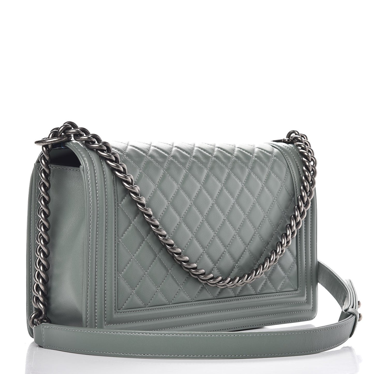 Lambskin Quilted New Medium Boy Flap Light Green