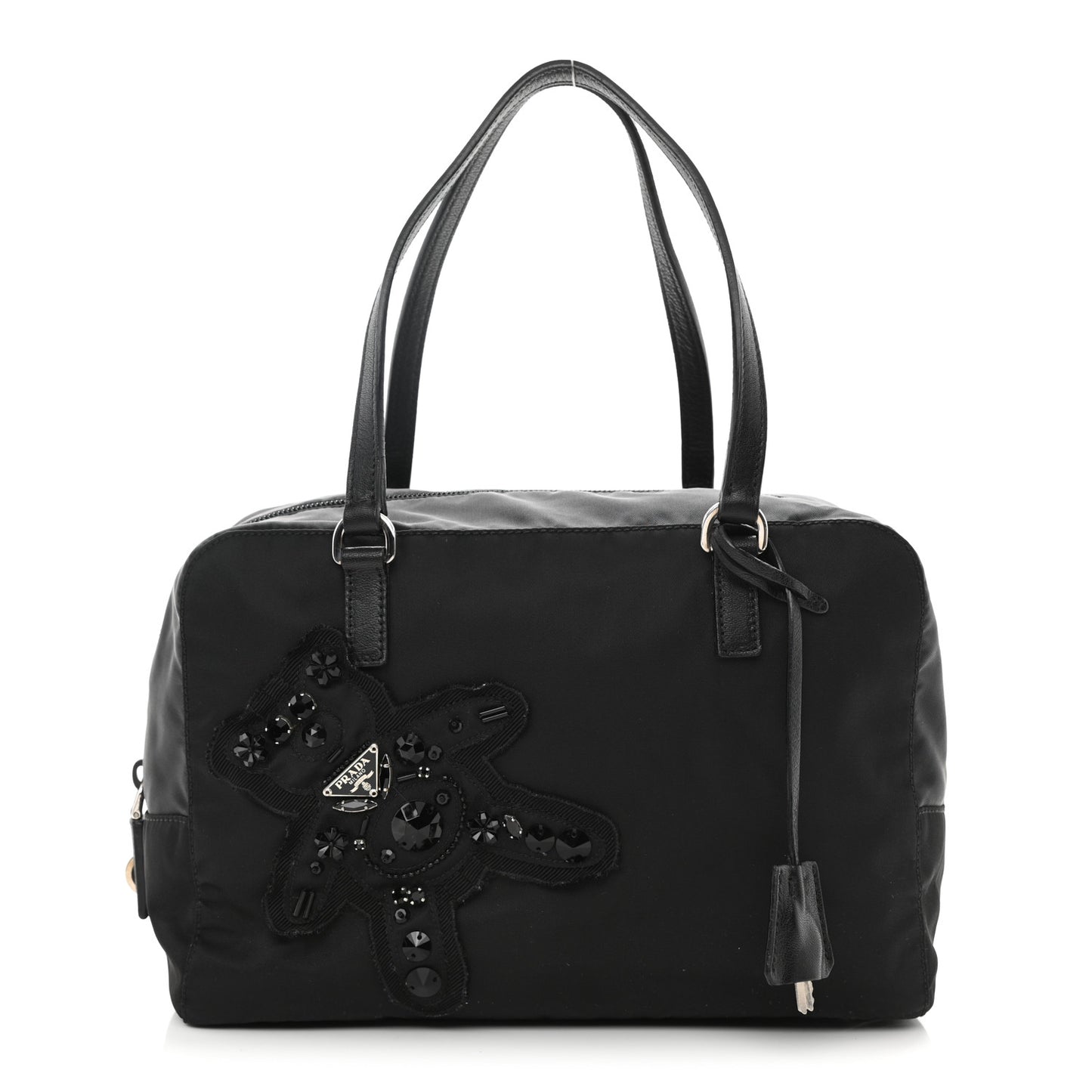 Tessuto Nylon Raso Bear Small Handle Bag Black