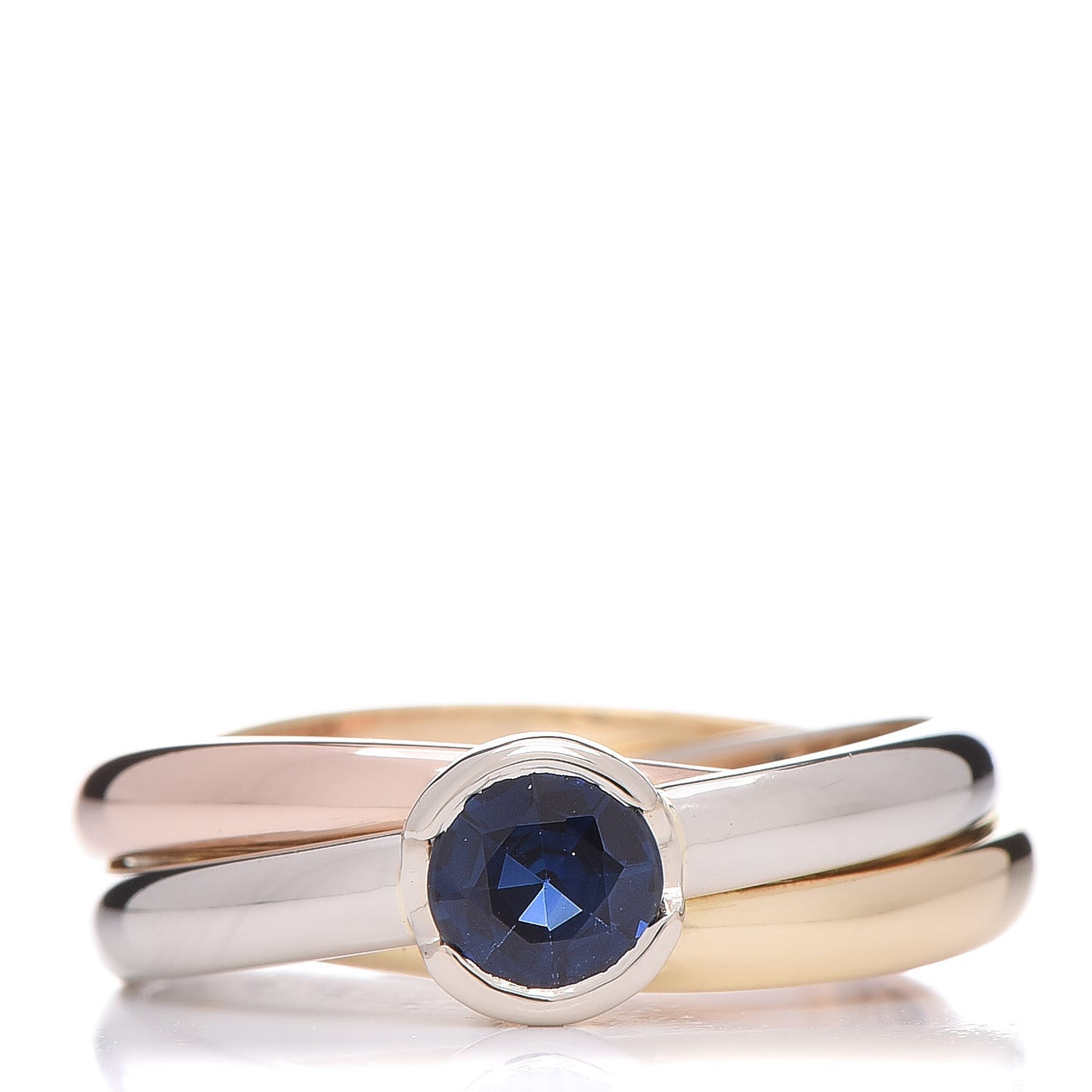 18K Pink Yellow White Gold Blue Sapphire Trinity Ring 50 5.25