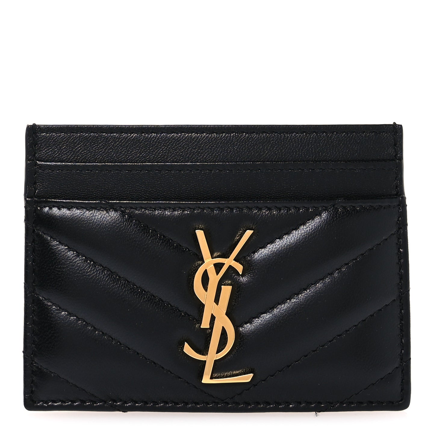 Lambskin Matelasse Chevron Monogram Credit Card Case Black