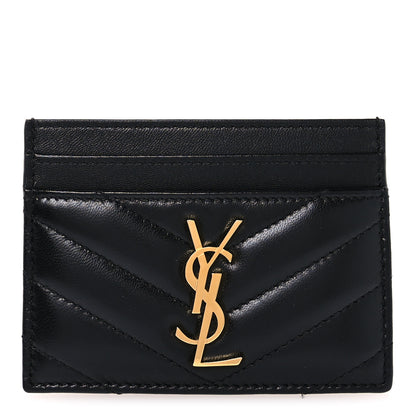 Saint Laurent Lambskin Matelasse Chevron Monogram Credit Card Case Black 1 of 9