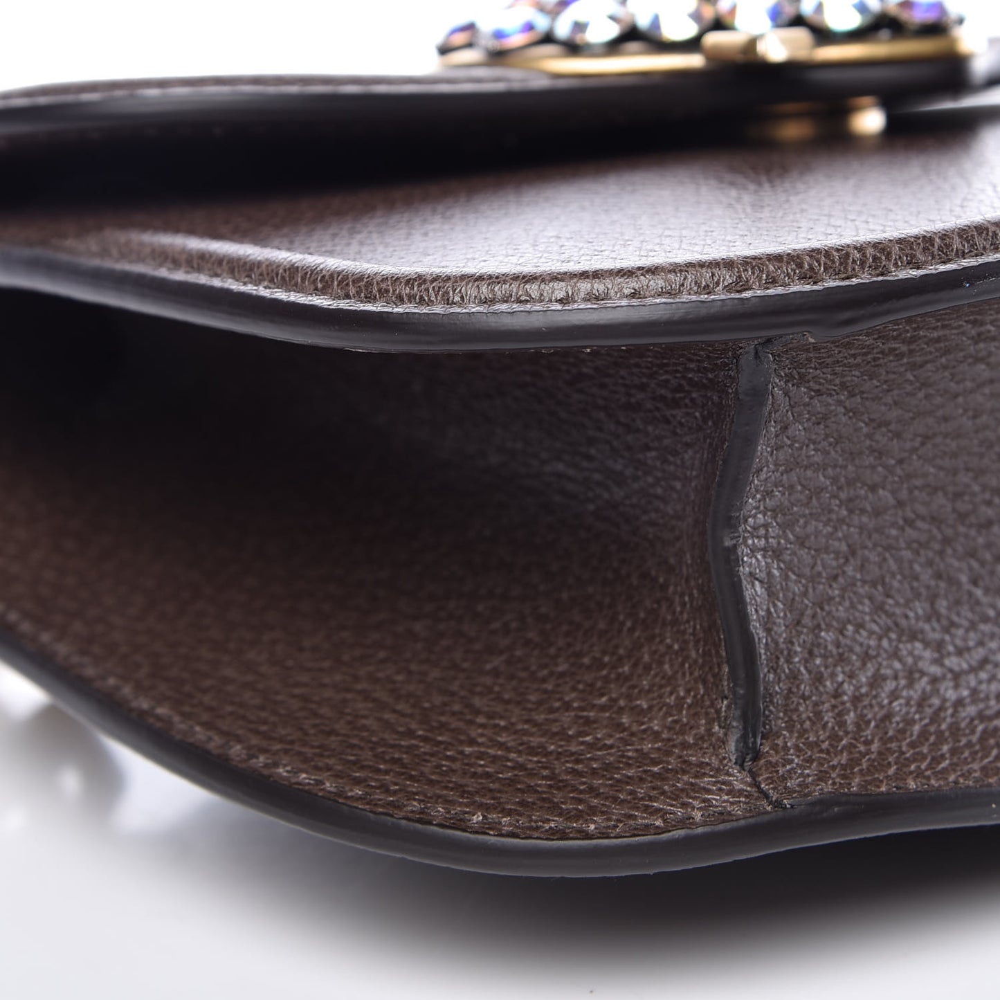 Textured Calfskin Web Crystal Heart Stripe Small Totem Shoulder Bag New Acero