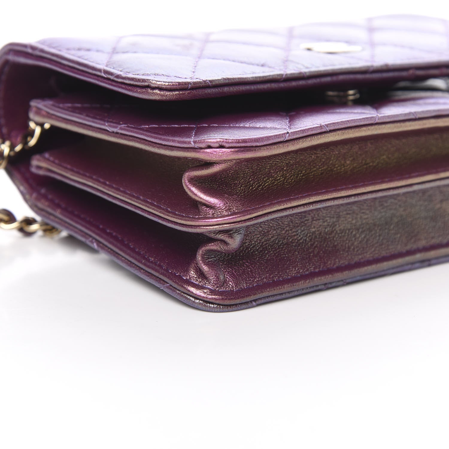 Chanel Iridescent Lambskin Quilted Mini Wallet On Chain WOC Purple 9 of 11