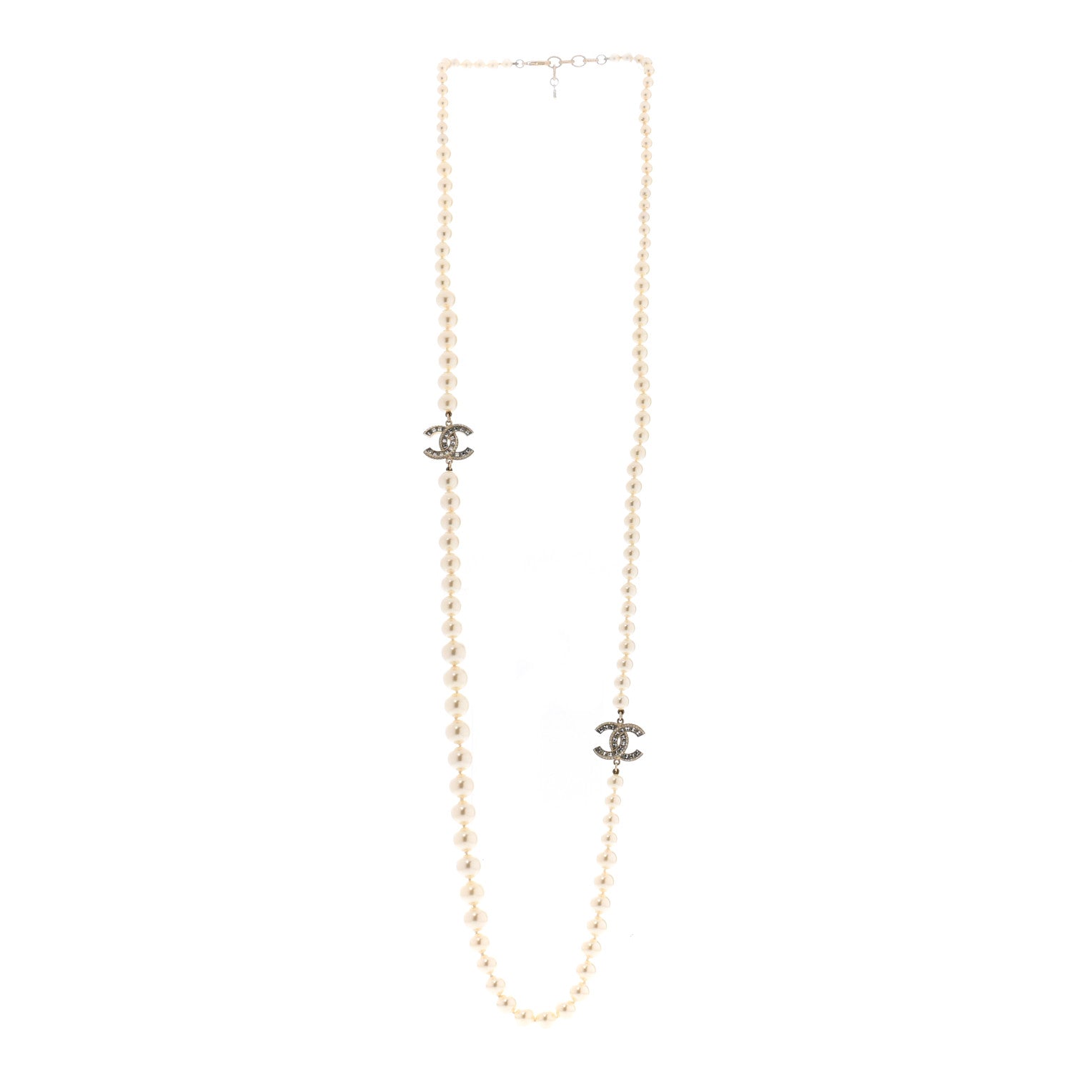 Chanel Pearl Baguette Crystal CC Long Necklace Gold 3 of 5