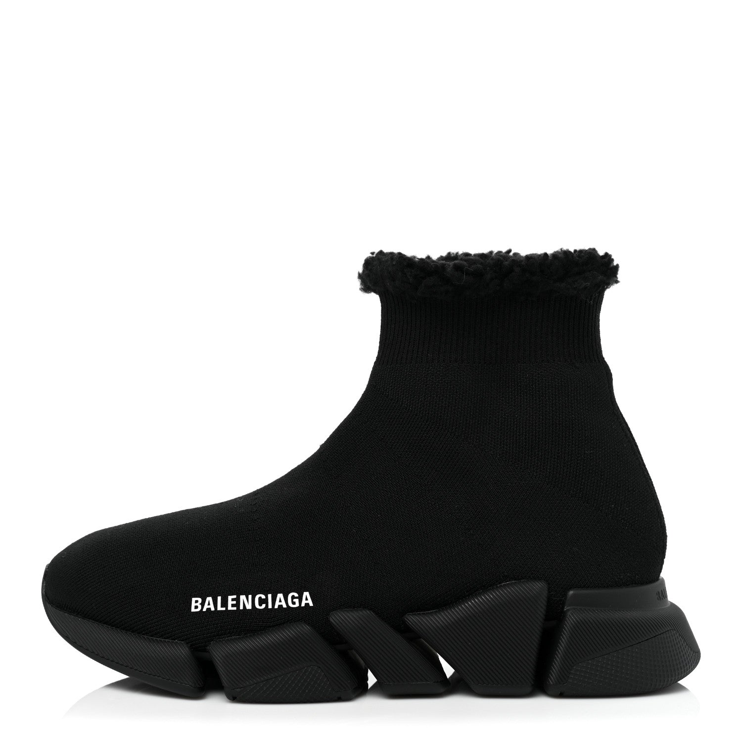 Balenciaga Technical 3D Recycled Knit Fake Fur Womens Speed 2.0 Sneakers 37 Monocolor Black 1 of 8