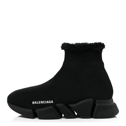 Balenciaga Technical 3D Recycled Knit Fake Fur Womens Speed 2.0 Sneakers 37 Monocolor Black 1 of 8