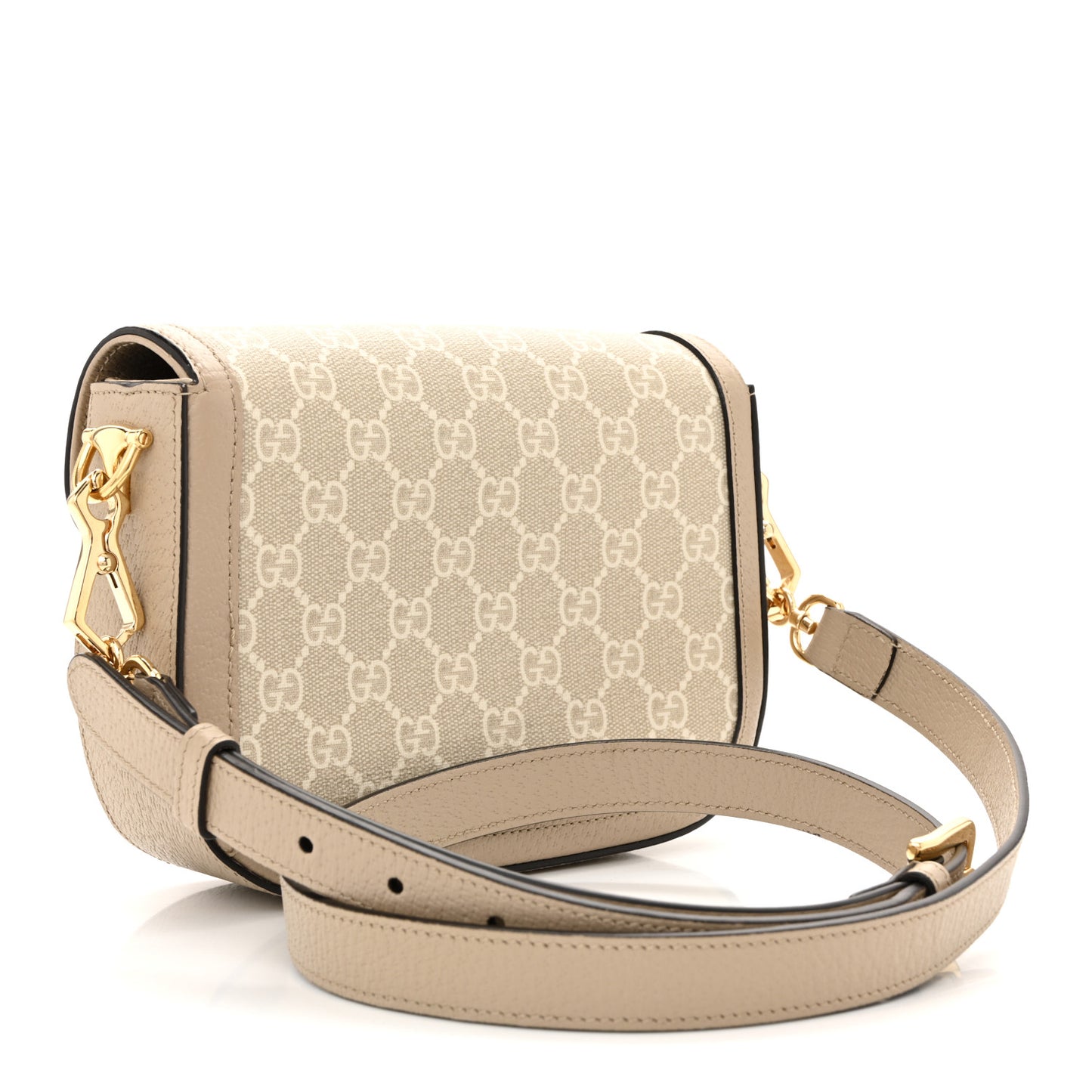 GG Supreme Monogram Textured Dollar Calfskin Web Mini Horsebit 1955 Shoulder Bag Beige Mystic White Oatmeal