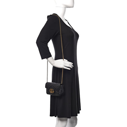 Gucci Calfskin Matelasse Super Mini GG Marmont Shoulder Bag Black 2 of 11