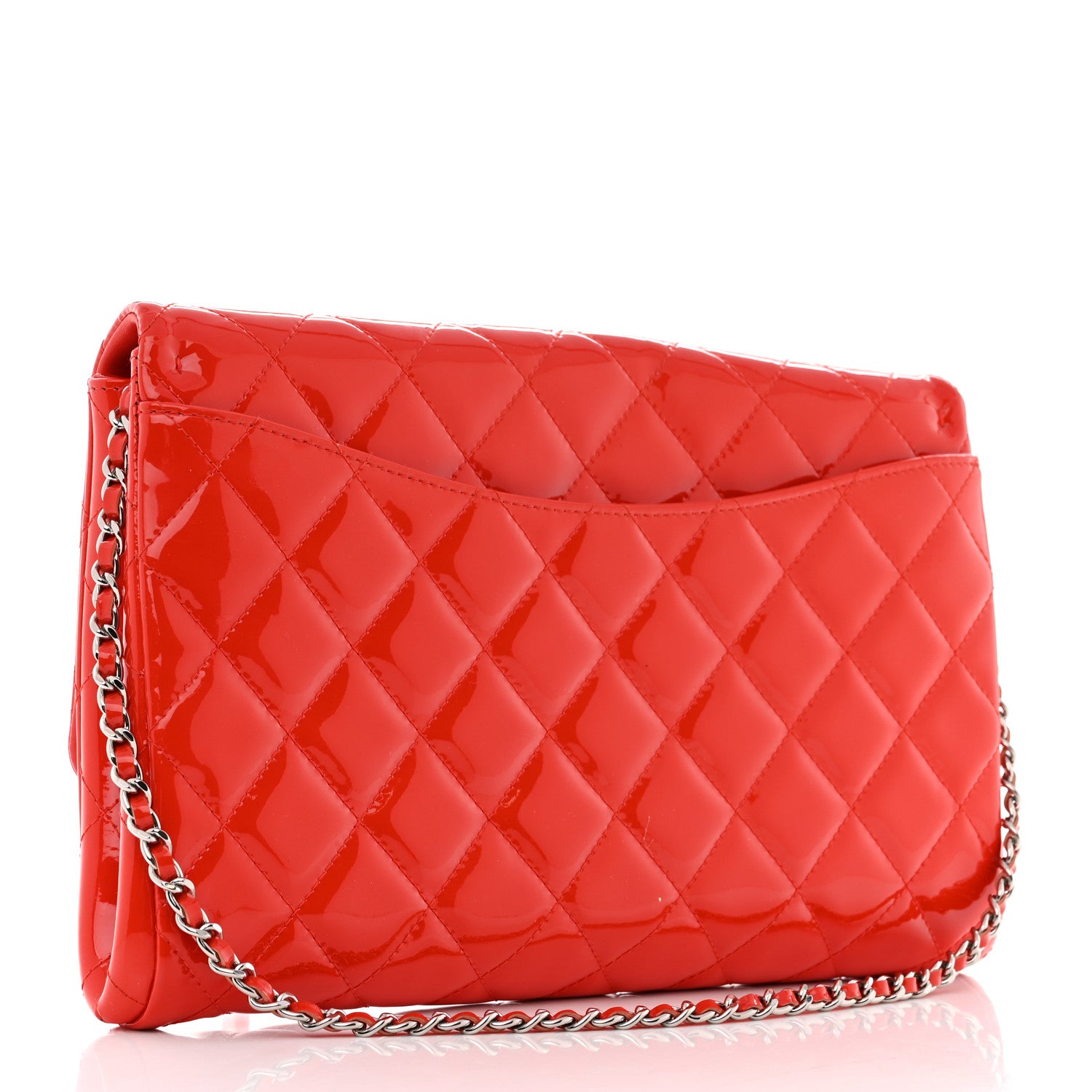 Chanel Patent Quilted Clutch With Chain Flap Red 2 of 7
