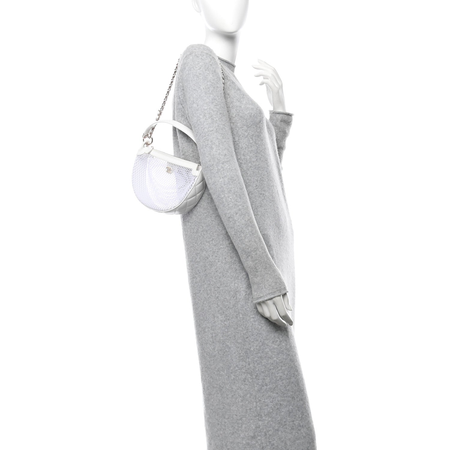 Chanel Mesh Shiny Lambskin Chain Hobo White 2 of 13