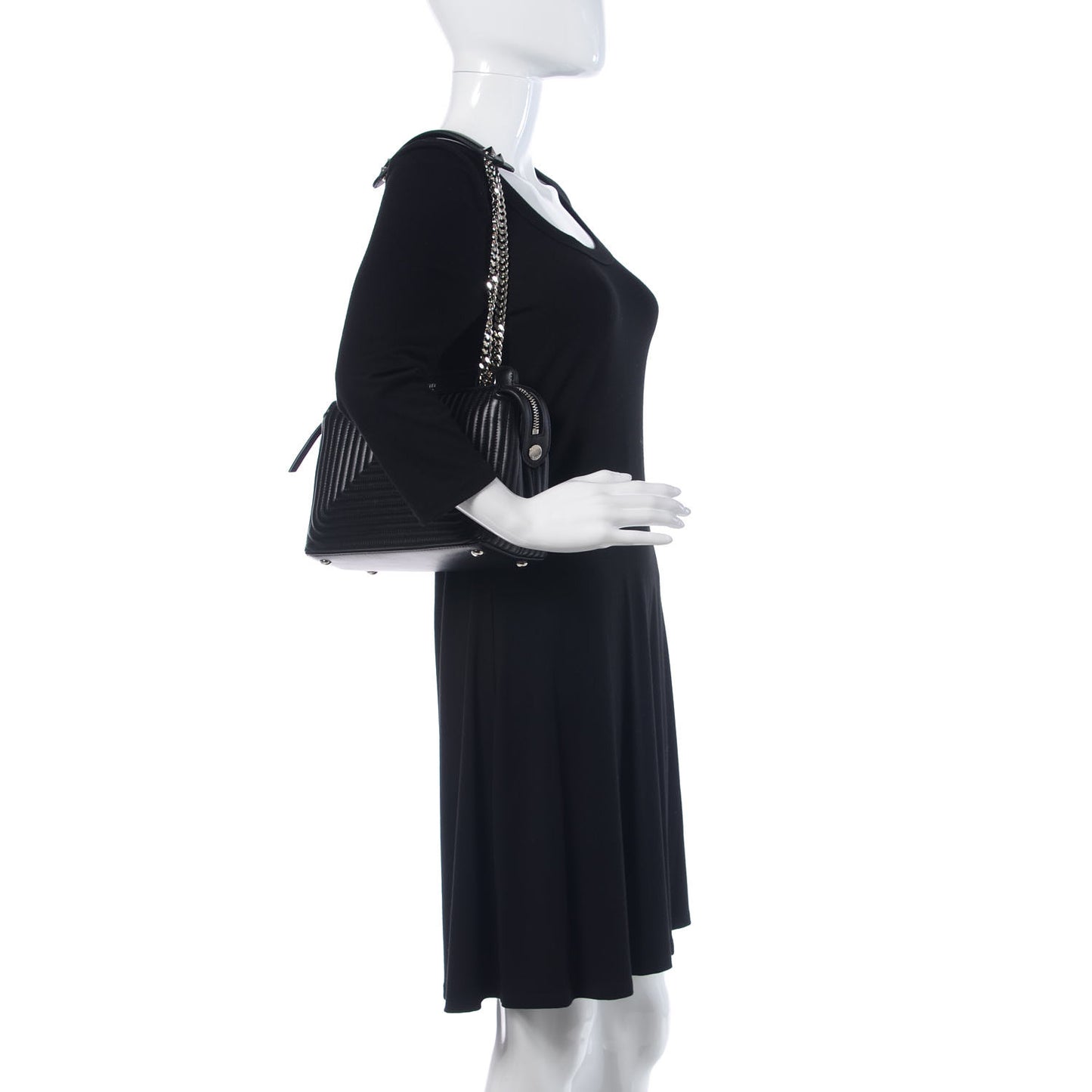 Shiny Nappa Trapuntata Small DotCom Click Chain Satchel Black
